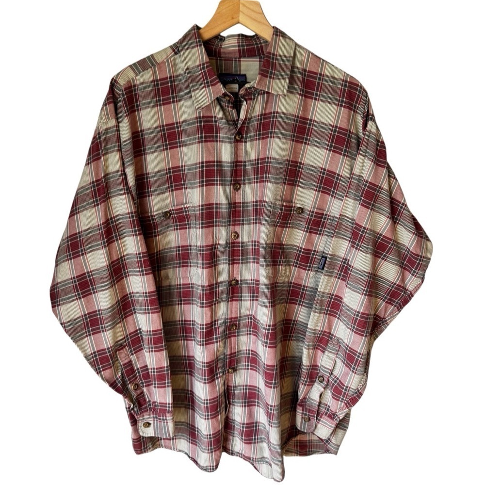 Patagonia Men's XL Long Sleeve Button-Up Lightweight Plaid Top Red Gray